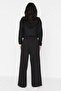 Siyah Baskı Detaylı Wide Leg/Rahat Kesim Asimetrik Bel Örme Pantolon TWOAW23PL00389 - 7
