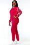 Large Size Two Thread Cotton Zippered Women's Tracksuit Set with Crystal Stones on the Sleeves - 2
