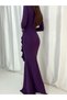 V-Neck Slit Flounce Detailed Flexible Crepe Fabric Purple Long Evening Dress Wedding Dress 581843 099 - 2
