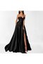Women's Elegant Black Hidden Slit Detailed Satin A-Line Pleated Skirt - 2