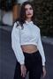Beyaz Crop Kapüşonlu Ince Örme Sweatshirt - 3