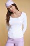 Women's White Long Sleeve Knitwear Blouse - 3