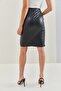 Women's Black Leather Pencil Zipper Skirt 1725 - 3