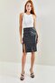 Women's Black Leather Pencil Zipper Skirt 1725 - 4