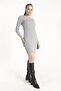 Crew Neck Long Sleeve Bodycon Knitted Dress - 4