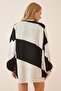 Women's Black Beige Patterned Thick Cardigan Jacket BV00013 - 5