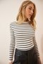 Women's Bone Striped Ribbed Lycra Knitwear Sweater BP00134