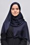 Janjan Shiny Satin Textured Hijab Evening Dress Chiffon Shawl Navy Blue