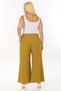 Women's Olive Green Wide Leg Stretchy Wrinkled Fabric Trousers - 6