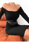 Women's Madonna Collar Camisole Long Sleeve Mini Length Black Dress - 4