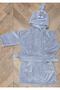 Hooded Smiling Face Embroidered Wellsoft Children's Dressing Gown (K.GREY) - 2