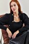 Women's Black Square Collar Button Patterned Knitwear Sweater 40061034 - 3