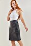 Women's Black Leather Pencil Zipper Skirt 1725 - 6