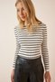 Women's Bone Striped Ribbed Lycra Knitwear Sweater BP00134 - 3