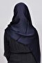 Janjan Shiny Satin Textured Hijab Evening Dress Chiffon Shawl Navy Blue - 3