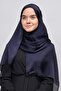Janjan Shiny Satin Textured Hijab Evening Dress Chiffon Shawl Navy Blue - 4