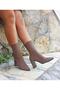 Mink Color Thick Heel Women's Knitwear Boots - 2