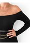 Women's Madonna Collar Camisole Long Sleeve Mini Length Black Dress - 6