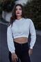 Beyaz Crop Kapüşonlu Ince Örme Sweatshirt - 5