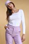 Women's White Long Sleeve Knitwear Blouse - 4