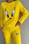Yellow Bird Patterned Full Plush Pajama Set - 5