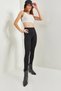 Women's Black Wide Waist Ribbed Leggings 40061022 - 2