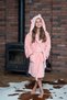 Hooded Floral Face Embroidered Wellsoft Girl's Dressing Gown (PINK)