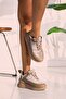 Beige - Velvet Wedge Sole Sneaker - 3