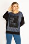 Women's Large Size Black Bat Sleeve Front Detailed Tunic 65n34638