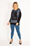 Women's Large Size Black Bat Sleeve Front Detailed Tunic 65n34638 - 5