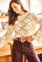 Women's Ecru Openwork Soft Textured Thick Crop Knitwear Sweater KZK-19000438 - 2