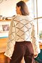 Women's Ecru Openwork Soft Textured Thick Crop Knitwear Sweater KZK-19000438 - 5