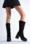 Black Suede High Heel Boots - 4