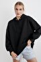 Women's Black Hooded Kangaroo Pocket Sweatshirt