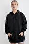 Women's Black Hooded Kangaroo Pocket Sweatshirt - 2