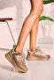Beige - Velvet Wedge Sole Sneaker - 2