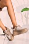 Beige - Velvet Wedge Sole Sneaker - 4