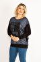 Women's Large Size Black Bat Sleeve Front Detailed Tunic 65n34638 - 3