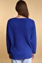 Women's Cobalt Blue Oversize Casual V-Neck Knitwear Sweater - 5