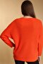 Women's Orange Oversize Casual V-Neck Knitwear Sweater - 5