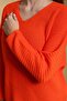 Women's Orange Oversize Casual V-Neck Knitwear Sweater - 6
