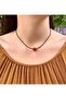 Black Choker Necklace with Red Glass Square Beads