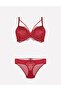 Meba Women's Lace Detailed Unsupported Red Bra Set
