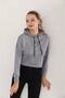 Women's Basic Gray Hooded Crop Sweatshirt, Long Sleeve Crop, 2 Thread Sweatshirt, Seasonal Crop - 2