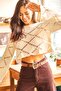 Women's Ecru Openwork Soft Textured Thick Crop Knitwear Sweater KZK-19000438 - 3