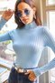 Women's Baby Blue Half Fisherman Shiny Textured Knitwear Sweater KZK-19000127 - 4
