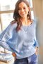 Women's Baby Blue Sleeve Detailed Honeycomb Knit Sweater KZK-19000399 - 4