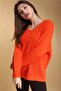 Women's Orange Oversize Casual V-Neck Knitwear Sweater - 2