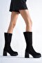 Black Suede High Heel Boots - 3