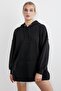 Women's Black Hooded Kangaroo Pocket Sweatshirt - 3